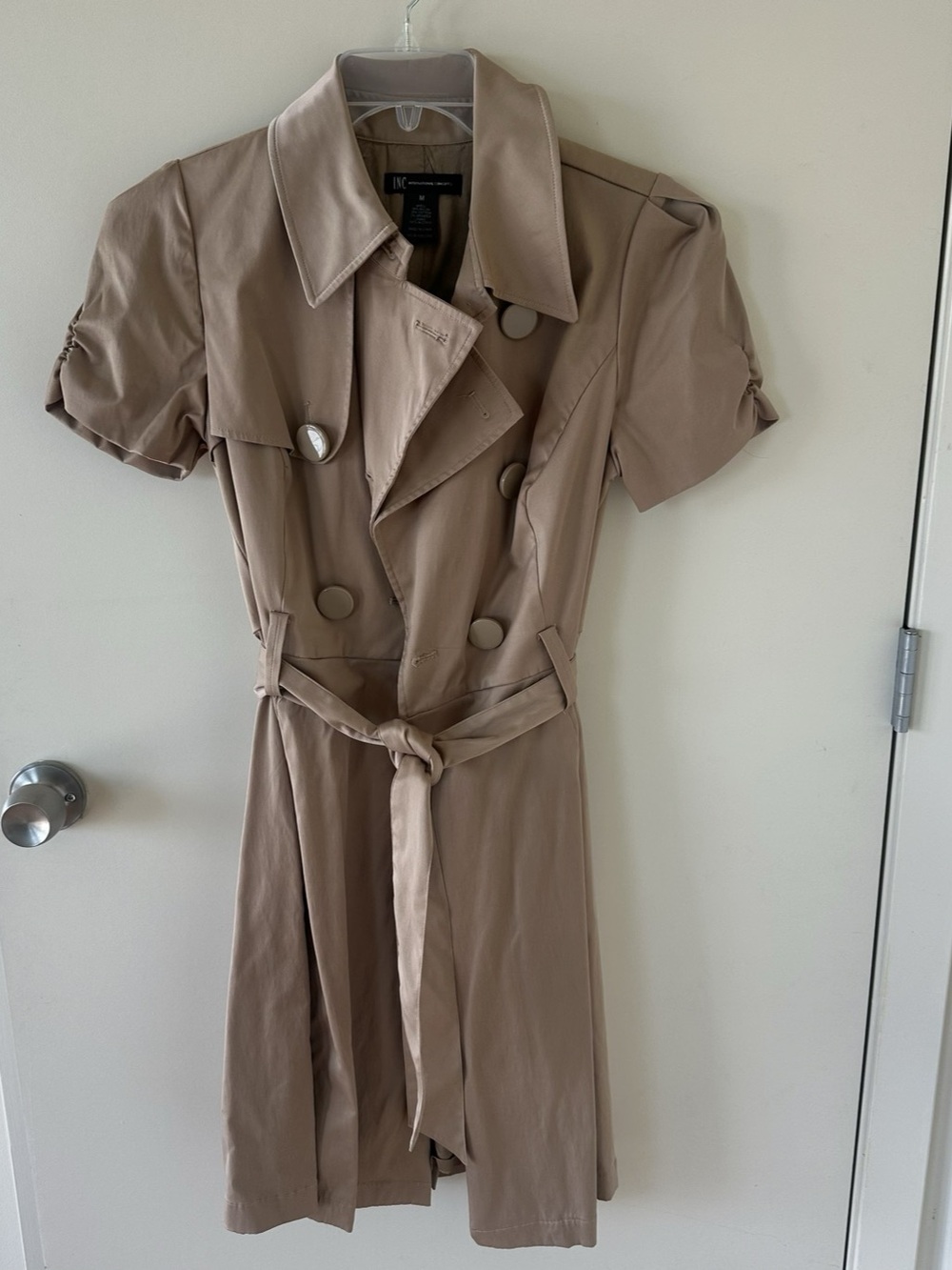 INC International Concepts Short Sleeve Trench Dress in Pink Size Medium